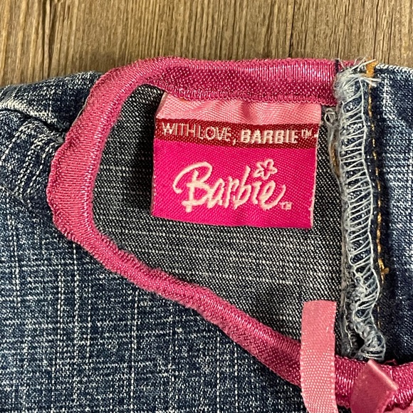 Vintage Y2K Barbie Girls 5 Years Denim Floral Ruffle Embroidered Dress - Picture 5 of 7